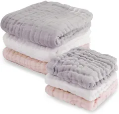 【数量限定】6枚セット くすみカラー ベビー (ピンク タオル ハンカチ グレー 沐浴ガーゼ イブル ホワイト) (ケラッタ)