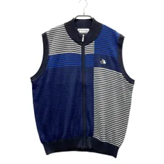 サイズ：LL BLACK&WHITE ブラックアンドホワイト  ニット ジップベスト ウール混 ボーダー柄 ネイビー系 [240101500479] ゴルフウェア メンズ ストスト