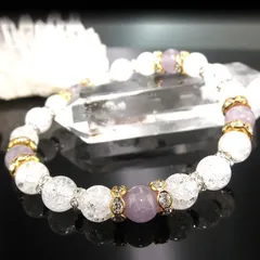 ラベンダーアメジスト＆クラック水晶ブレスレット  ※内径サイズ：約１４～１８ｃｍ選択可能【ラベンダーアメジスト８ｍｍ珠、クラック水晶８ｍｍ珠】 紫水晶 爆裂水晶 クラッシュクリスタル パワーストーン 天然石 ブレスレット