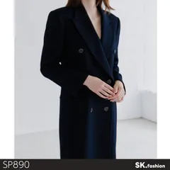 美品 GRAN JOUE グランジュ ロングコート 長袖 ダブルボタン  カシミヤ100% テーラードカラー クラシックスタイル 　ネイビー　 【SP890-00】 送料無料　古着　レディース