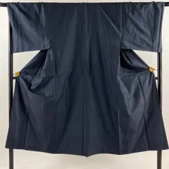男着物 身丈140cm 裄丈70cm S 袷 アンサンブル 紬 幾何学模様 濃紺 正絹 秀品 【中古】