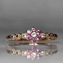 4℃ K10ピンクサファイアリング 10金 華奢 美品 ピンクサファイア 6本爪リング 指輪 レディース K10 10金