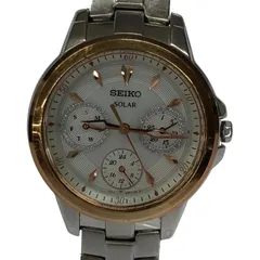 SEIKO ◎3007 SEIKO メンズ 腕時計 V14J-0BK0 ソーラー クロノグラフ SS 青文字盤 美品 管04076