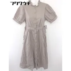 ◇ one after another NICE CLAUP ハイネック ウエストリボン 五分袖 ロング ワンピース サイズF ベージュ系 レディース  【中古】 【1109030010429】