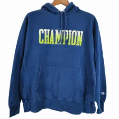 Champion チャンピオン リバースウィーブ カレッジロゴパーカー 刺繍 ワッペン アメカジ ディープブルー (メンズ XL) 中古 古着 O3953