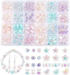 PH PandaHall 約150個セット ビーズ アクリルビーズ 8種 キラキラ 手芸ビーズ 柔らかい色 アクセサリーパーツ ブレスレット ネックレス 髪飾り スマホのストラップ ヘアゴム(ABカラー,  9.5～16.5x9.5～17mm)