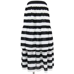 美品 BORDERS at BALCONY ボーダーズアットバルコニー スカート ロング ブラック ホワイト 黒 白 38(M) ティアード ボーダー シアー ボトムス きれいめ カジュアル【レディース】のサムネイル