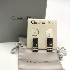 良品 Christian Dior ディオール ピアス トロッター プレート NO.2 シルバー ブラック 耳飾り アクセサリー ファッション a8281