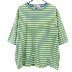 Traditional Weatherwear トラディショナルウェザーウェア 日本製 ボーダー柄 半袖 Tシャツ L ブルー系 ポケT レディース 古着