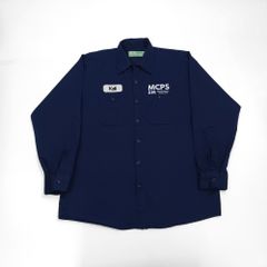 RED KAP レッドキャップ 長袖 ワークシャツ 企業ロゴ ワッペン ネイビー L B202507