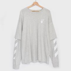OFF-WHITE オフホワイト バックアロー レイヤード 重ね着風 ロンT Tシャツ 長袖 カットソー Sサイズ グレー 杢 2020AW 夏