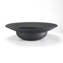 【清水焼 特注品(表裏の柄違い)美品】いけばな花器 マット黒 舟形47cm 剣山 清水焼 特注品(墨地銀柄)美品】いけばな花器 マット黒 25.5cm 剣山・石