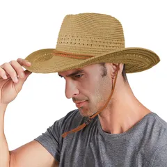 [LYING] メンズ 麦わら帽子 カウボーイハット 中折れ帽 つば広 日よけ帽子 レディース 農作業 おしゃれ アウトドア 自転車 春夏 日焼け防止 紫外線対策 uvカット 釣り 旅行 無地 かっこいい カジュアル