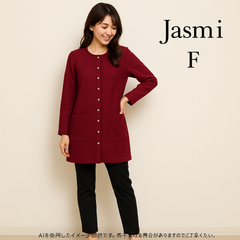AS0352 シルク100% Jasmi ワインレッド チュニックカーディガン Fサイズ 秋 冬