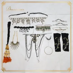 【ベリーダンス衣装 小物 まとめ売り】全11点 セット ブレスレット ネックレス ヘア アクセサリー シルバー 発表会 飾り ラメ ダンス ダンス小物 レディース 女性用 エレガント ゴージャス かわいい 綺麗 きれいめ ゴールド ブラック キラキラ 派手