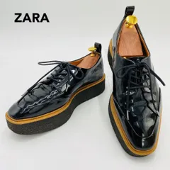 ZARA オックスフォードシューズ エナメル 37 ブラック 厚底 ザラ レディース hws01987