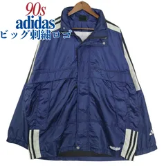 90s オールド adidas アディダス 3ストライプ 刺繍ビッグロゴ ナイロンジャケット 紺 L / メッシュ裏地 ユニセックス