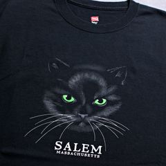 【HANES】黒猫 魔女の街 セイラム マサチューセッツ Tシャツ ブラック アメリカ古着ユーズドTシャツ
