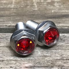 ステンレス＆赤クリスタルガラス 高耐久性 スワロフスキー ナンバーボルト 2本