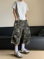 値段交渉可能 迷彩柄 カーゴハーフパンツ ワイドシルエット swag y2k