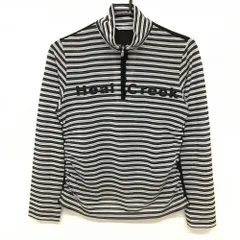 ★特価★ヒールクリーク 長袖ハイネックシャツ 黒×白 前面・袖ボーダー ハーフジップ  レディース 40(M) ゴルフウェア Heal Creek