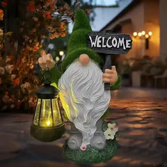 ガーデンライト ウェルカムプレート 小人 妖精 オーナメント ノーム ライト 屋外 LED 樹脂 ガーデンフィギュア 芝生 ヤードガーデン 装飾 玄関 置物