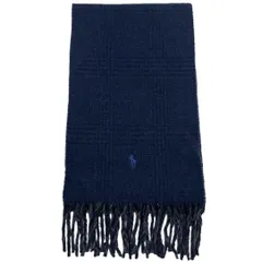 MADE IN ITALY製 POLO RALPH LAUREN チェック柄リバーシブルウールマフラー ネイビー
