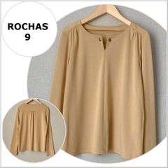 A0307【美品♪】ROCHAS スキッパーブラウス　ライトキャメル