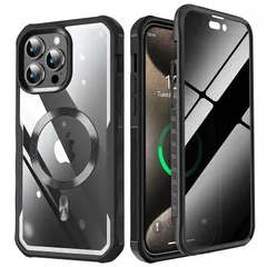 【耐衝撃・頑丈&プライバシー保護】 iPhone 15 Pro 用 ケース 両面強化ガラス 360°全面保護 [マグセーフ対応] 覗き見防止 [Magsafe リング内蔵・搭載] ワイヤレス充電対応 滑り止め 耐衝撃 米軍MIL規格取得 アイフォン 15  0