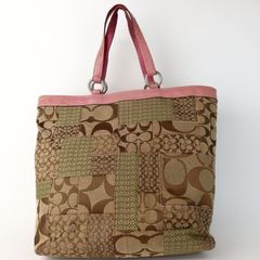 【COACH】コーチ パッチワーク シグネチャー ハンドバッグ 3694 ブラウン ピンク レディース【中古】4-3 41137