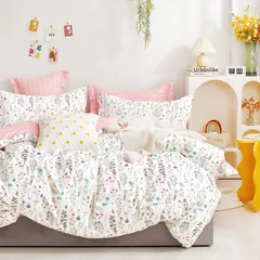 寝具カバー 掛け布団カバー 枕カバー ボックスシーツ ベッド用 封筒式 優しい肌触り 柔らかい 通気性 抗菌 防臭 四季通用 (ピンク+白 シングル・3点セット)