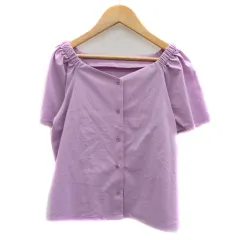 ナチュラルビューティーベーシック NATURAL BEAUTY BASIC シャツ ブラウス 半袖 Vネック ストライプ柄 S パープル /YK20