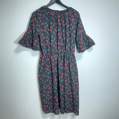 【211732】UNDER COVER アンダー カバー  *GU　ジーユー　薔薇 総柄 ドット柄　ワンピース　Lサイズ　袖フリル デザイン  ・ ブラック/赤