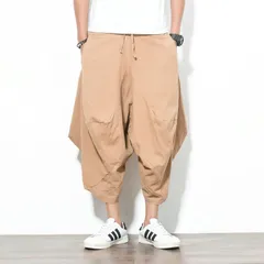 メンズ 綿麻パンツ ワイドパンツ サルエルパンツ 夏 リネンパンツ ガウチョパンツ ハーレムパンツ 無地 涼しい チノパン