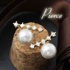 パールピアス レディース ピアス パール 真珠 ライン バー ジルコニア 18金 18kコーティング イエローゴールド K18GP