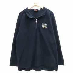 XL/古着 長袖 ハーフジップ フリース ジャケット メンズ 90s ディズニー ミッキー ロング丈 紺 ネイビー 23nov25 中古 アウター