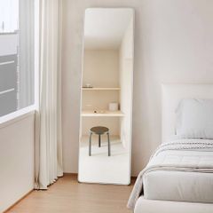 「6ヶ月延長保証」 全身鏡 姿見鏡 ミラー 軽量 壁掛け 幅36.5×高146cm 持ち運び便利 防災 地震対策 割れない鏡 飛散防止 丸角スタンドミラー フルボディミラー