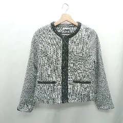◇ ⊇ GLACIER ツイード柄 レース 長袖 ノーカラージャケット サイズS ホワイト ブラック レディース E  【1501230000833】