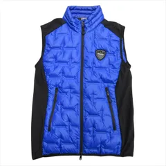 美品 EA7 エンポリオアルマーニ EMPORIO ARMANI シームレス ダウン ベスト ノースリーブ ジャケット ブルゾン ロゴ ワッペン XS 青 ブルー メンズ※のサムネイル
