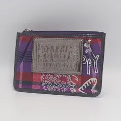 良品 コーチ カードケース/ポーチ シルバー金具 チェック柄 パープルカラー レディースケース 2000000 NSK MTM