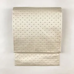 たんす屋 TANSU-YA 中古 リユース帯 名古屋帯 アイボリー カジュアル ピンクゴールド糸 麻の葉 絹 未洗い MS4656