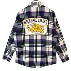ヴィンテージvintage長袖チェックシャツフランネルシャツ襟ラインストーン企業系ロゴワッペンバックデザインBACKWARD CIRCLE白ホワイト黒ブラック紫パープル灰色グレー50306