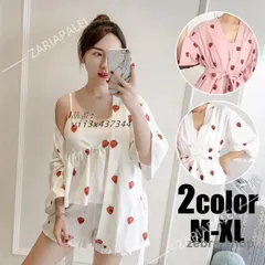 パジャマ ルームウェア レディース 春 夏 半袖 寝巻き 部屋着 いちご柄 女性 綿 パジャマ 3点セット パジャマ ルームウェア セットアップ キャミソール 可愛い  vii3x437344