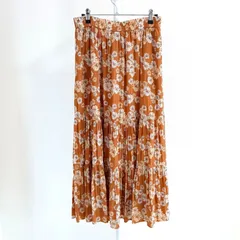 【ユニクロ / UNIQLO　ポールアンドジョーコラボ商品】ティアードスカート　レディース　オレンジ　花柄　フラワープリント　Lサイズ