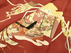 色留袖スワトウ刺繍源氏物語道長取り十二単御所車花着物054a d