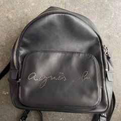 美品】アニエスベー リュック パンチングロゴ シボ革 レザー 黒 1088
