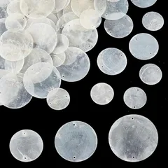 PH PandaHall 薄いシェルパーツ 貝 ビーズ 約90個セット 丸 ラウンド型 白 2つの穴 プレート 天然貝 手芸材料 クラフトパーツ ビーズ用品 DIY資材(白)