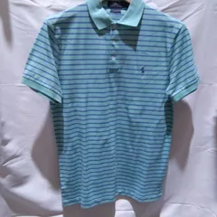 ④【美品】ポロ ラルフローレン POLO RALPH LAUREN  ポロシャツ トップス 半袖 ボーダー 水色 グリーン しましま メンズ レディース ロゴ M 刺繍