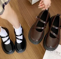 厚底ローファー レディース 美脚 レザー調 ストラップ ボリュームソール 疲れない 快適 太ヒール 歩きやすい クラシック オルチャン 通勤通学 メイド靴 走れるパンプス 学院風シューズ 韓国ファッション