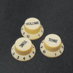 ストラト系ハットノブツマミ 3個セット ギター/ベースなどに 6φ ギザギザ差し込み式 通常のミリ規格 アイボリー色
